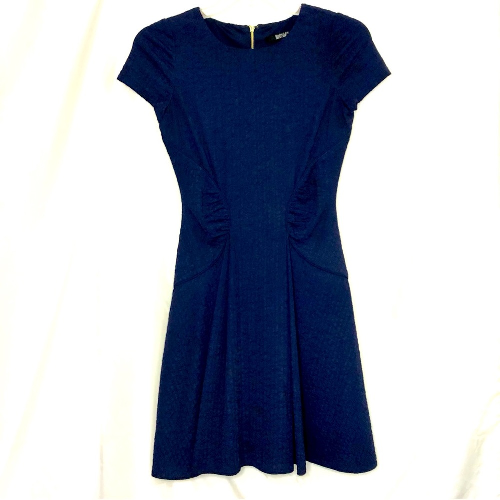 Badgley Mischka Mini Dress Textured Navy Blue Short Sleeve Size Small